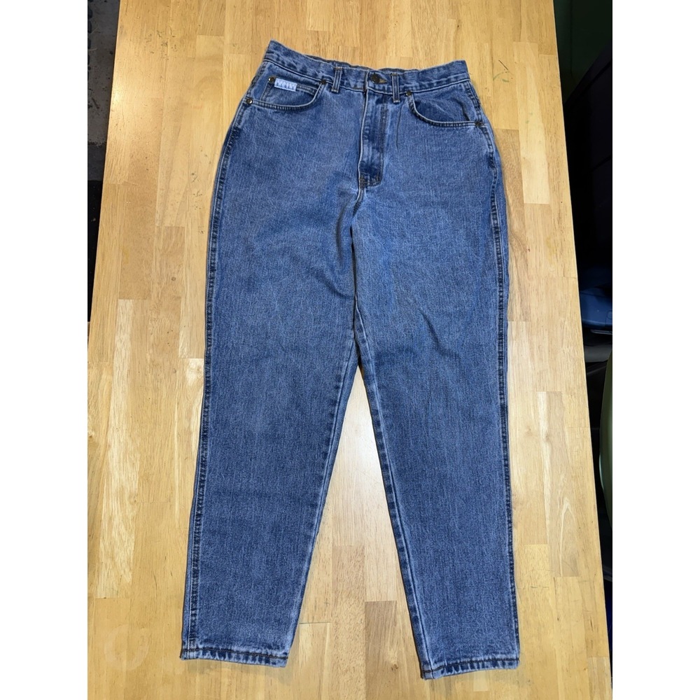Vintage Sunset Blues Mom Jeans Women's High Rise Tapered Medium Wash USA 28x28